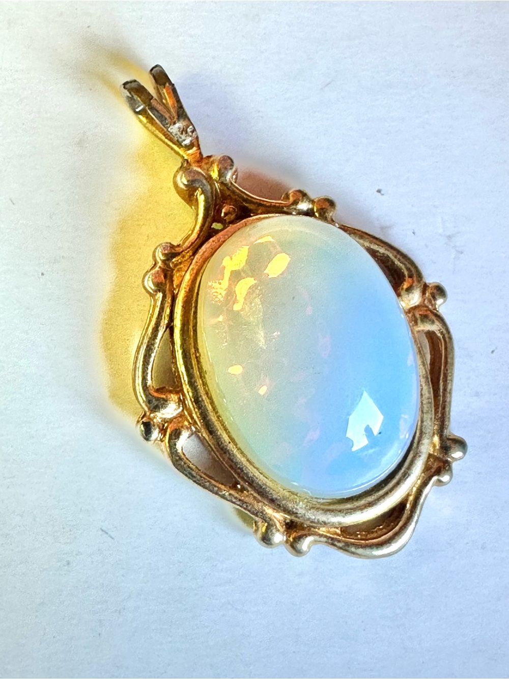 Vintage Milky Opal with Delicate Scroll Design Pendant